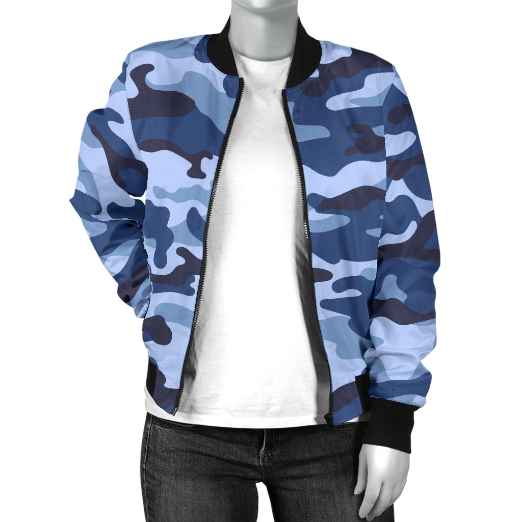 Womens Blue Camouflage Bomber Jacket