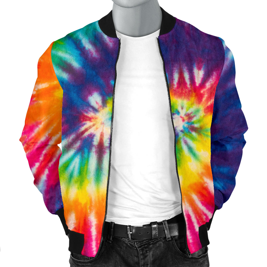Mens Colorful Tie Dye Spiral Bomber Jacket