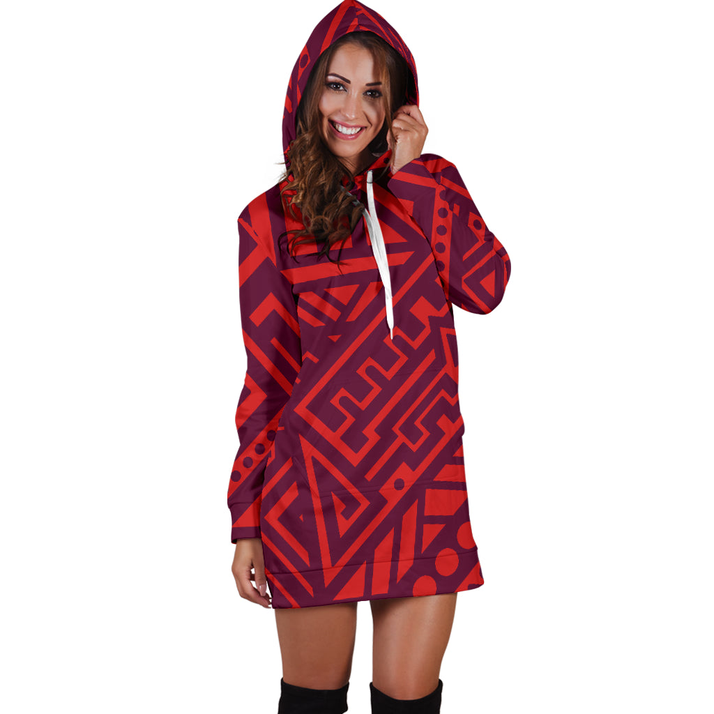 Red Tribal Womens Hoodie Dress