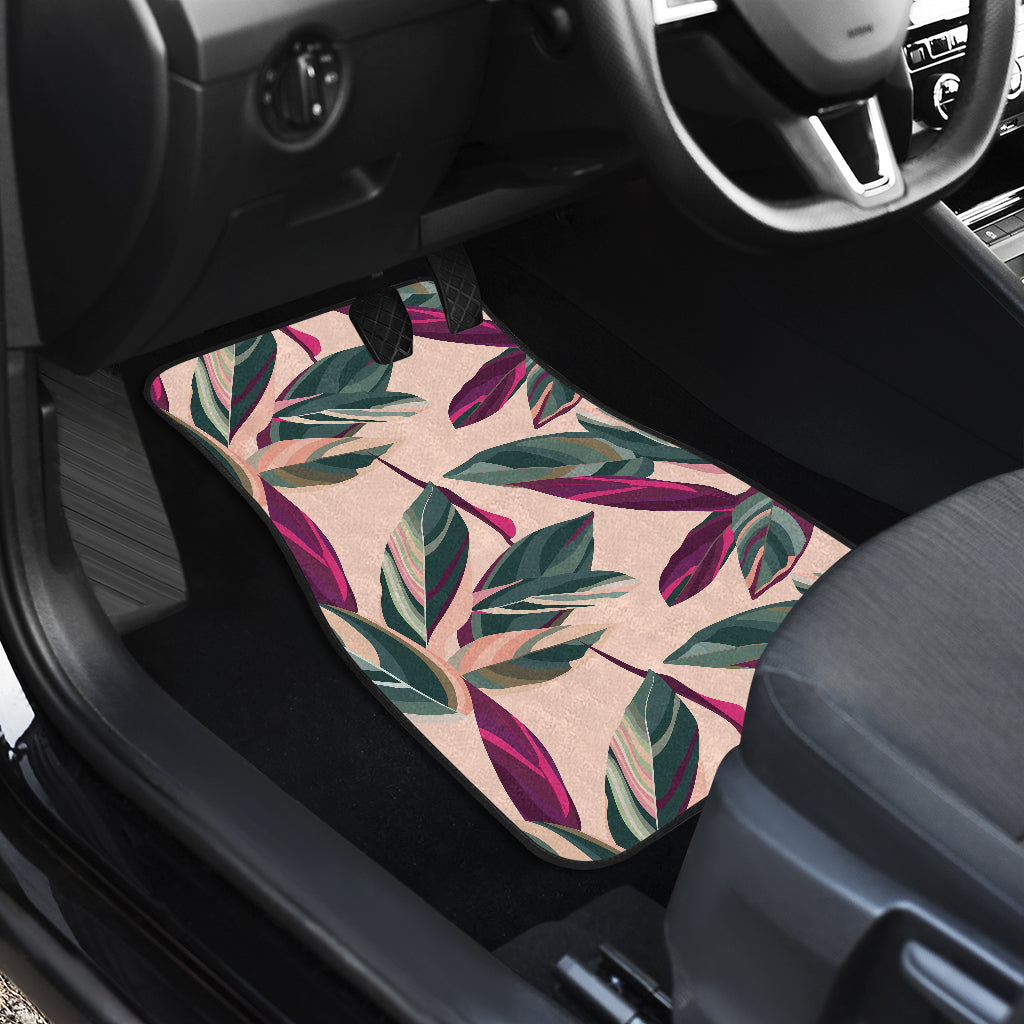 Beige Floral Leaves Car Floor Mats