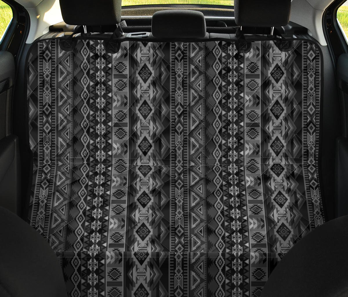 Grey Boho Aztec Car Back Seat Pet Cover
