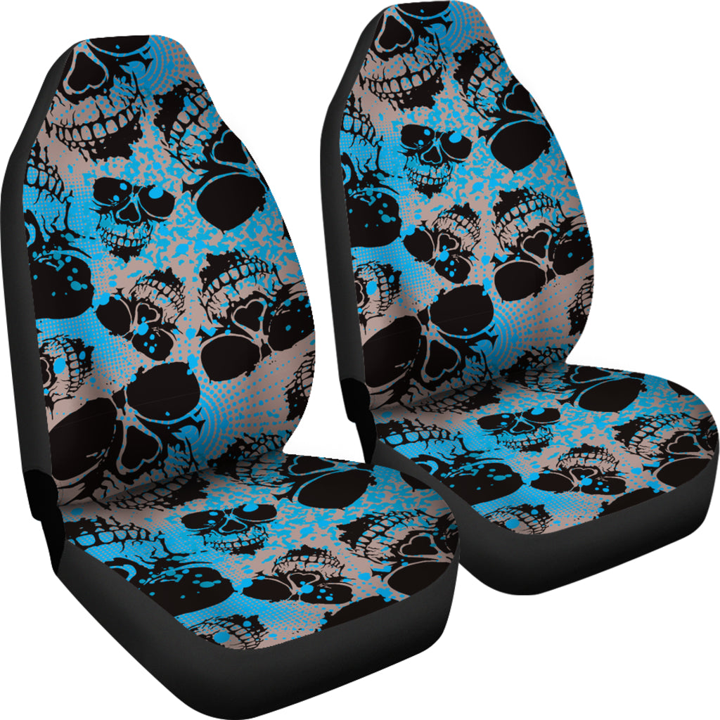 Light Blue Skulls Car Seat Covers