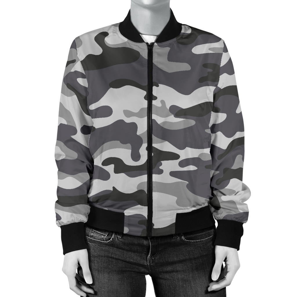 Womens Grey Camouflage Bomber Jacket