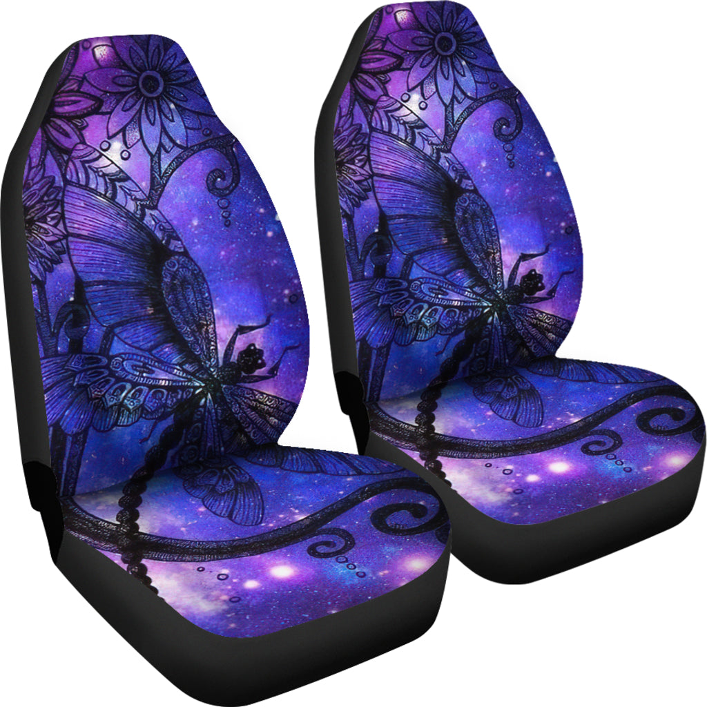 Purple Floral Dragonfly Car Seat Covers