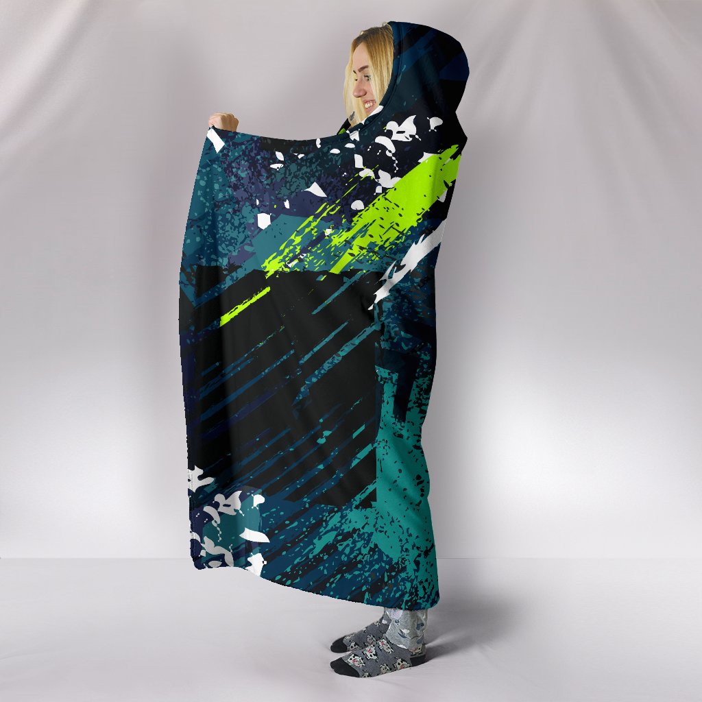 Dark Grey & Yellow Abstract Art Hooded Blanket