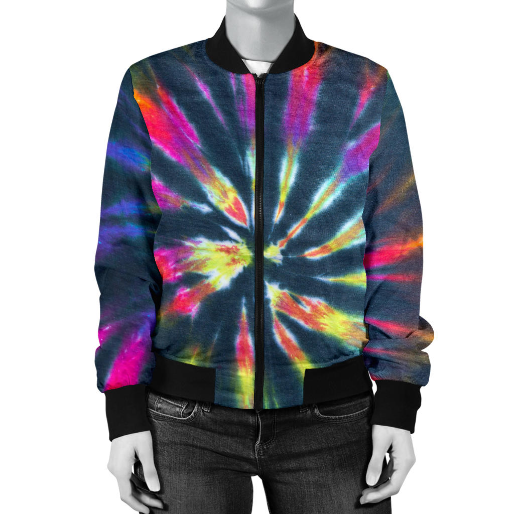 Womens Colorful Neon Tie Dye Bomber Jacket