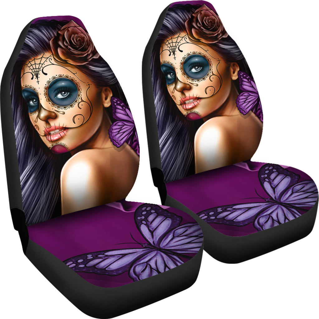 Purple Calavera Car Seat Covers