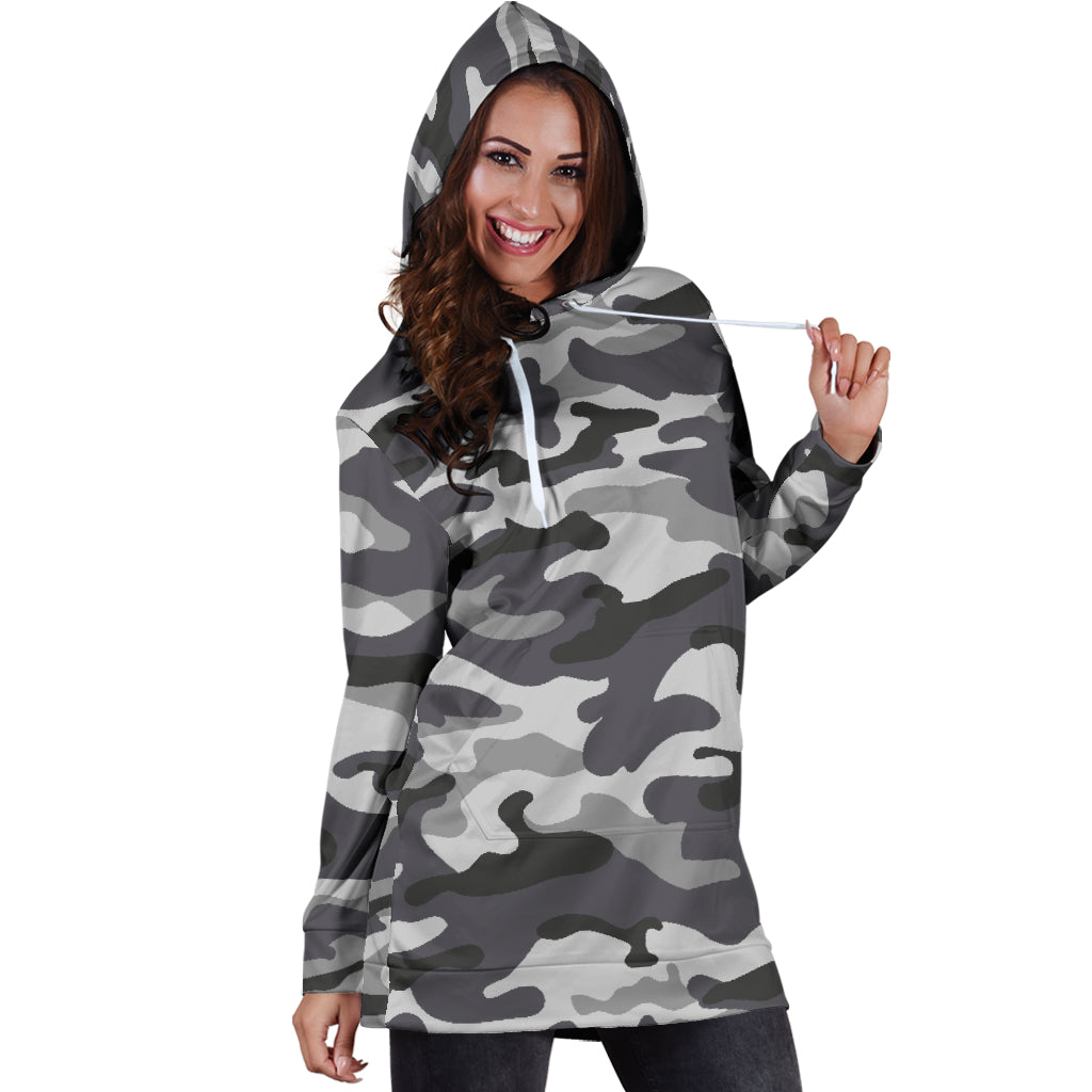 Grey Camouflage Womens Hoodie Dress