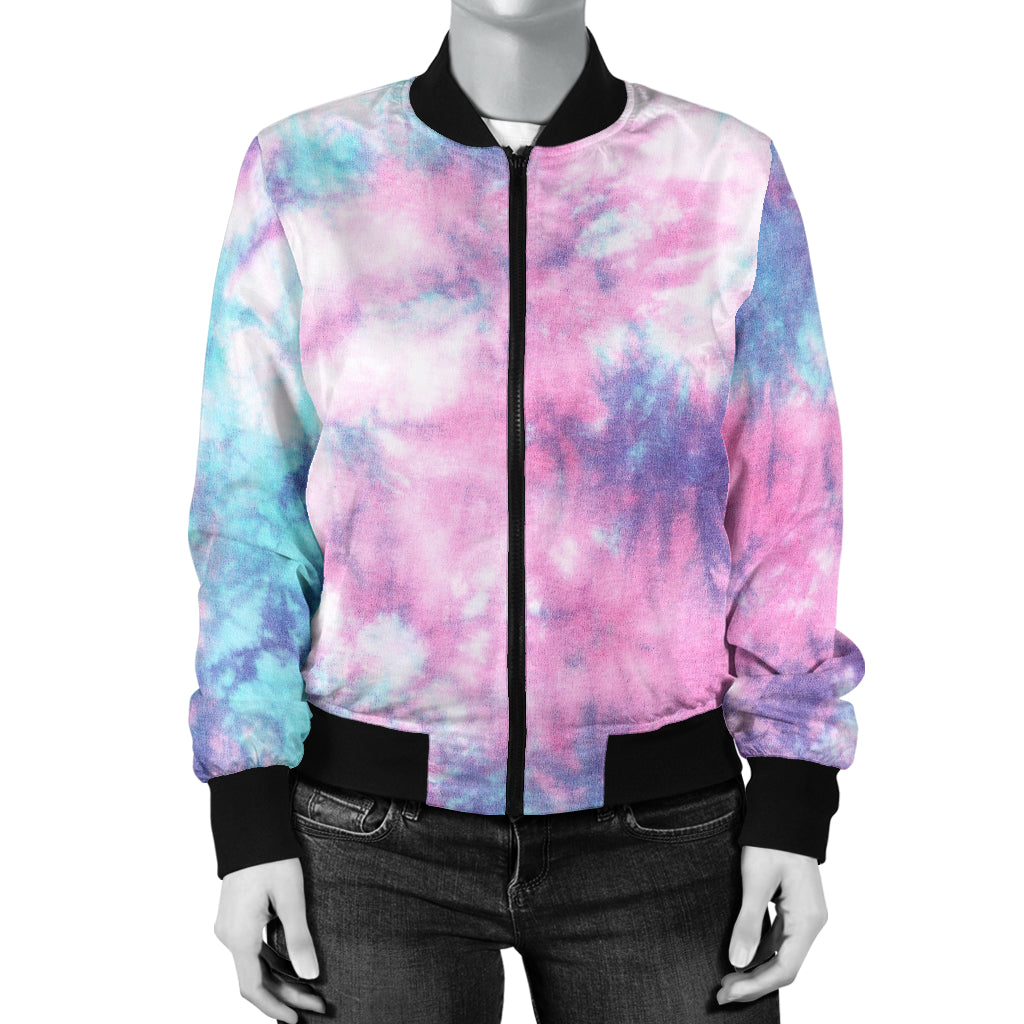 Womens Blue & Pink Cotton Candy Tie Dye Bomber Jacket