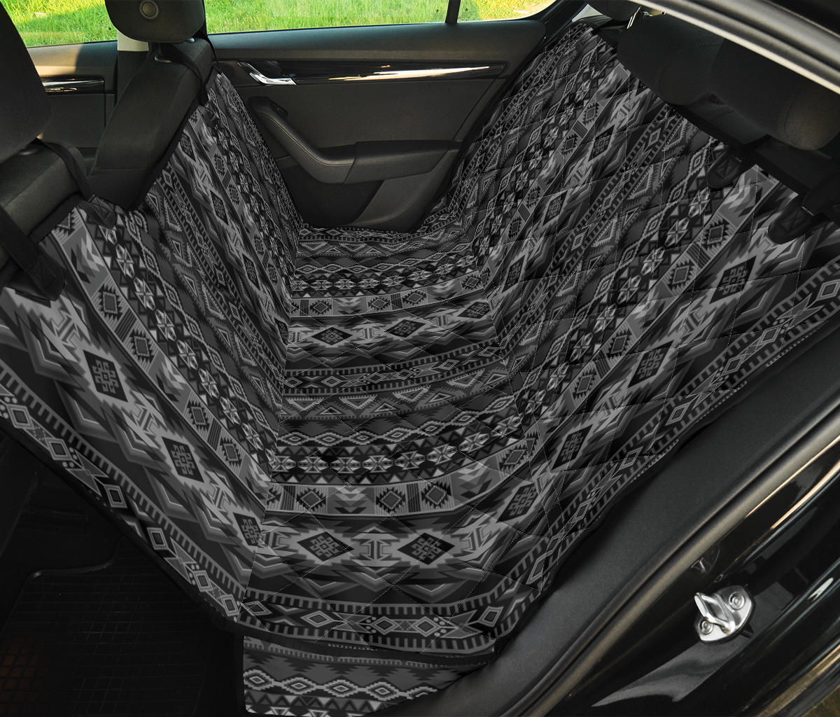 Grey Boho Aztec Car Back Seat Pet Cover
