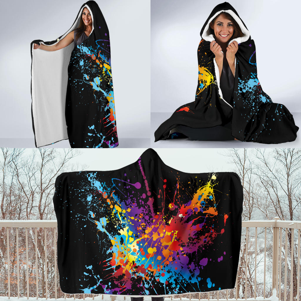 Colorful Paint Splash Abstract Art Hooded Blanket