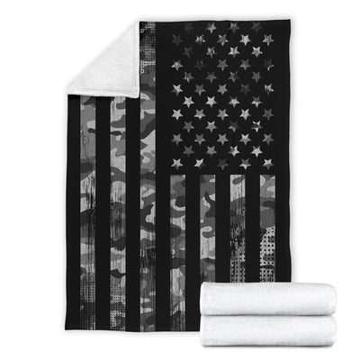 Grey Camouflage American Flag Blanket