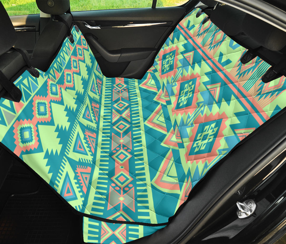 Light Green Aztec Car Back Seat Pet Cover