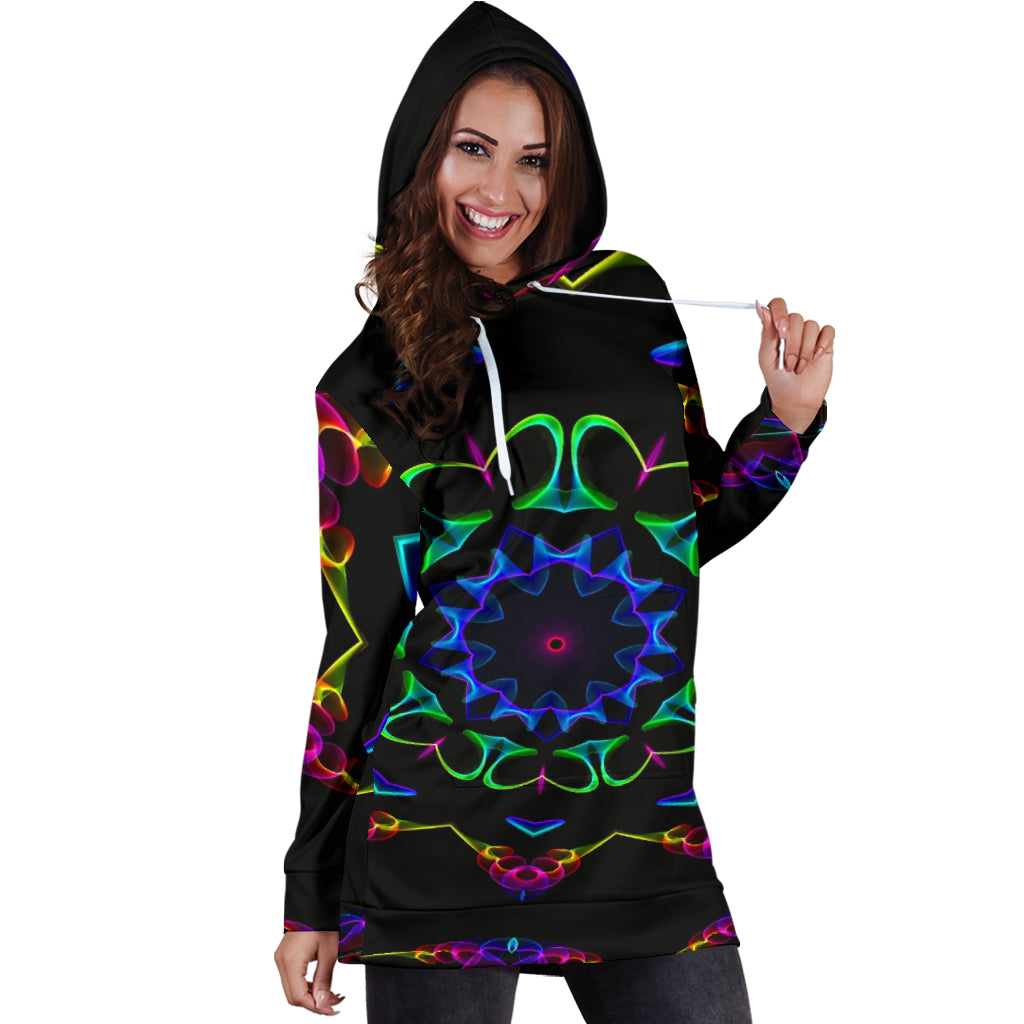 Colorful Neon Mandala Womens Hoodie Dress