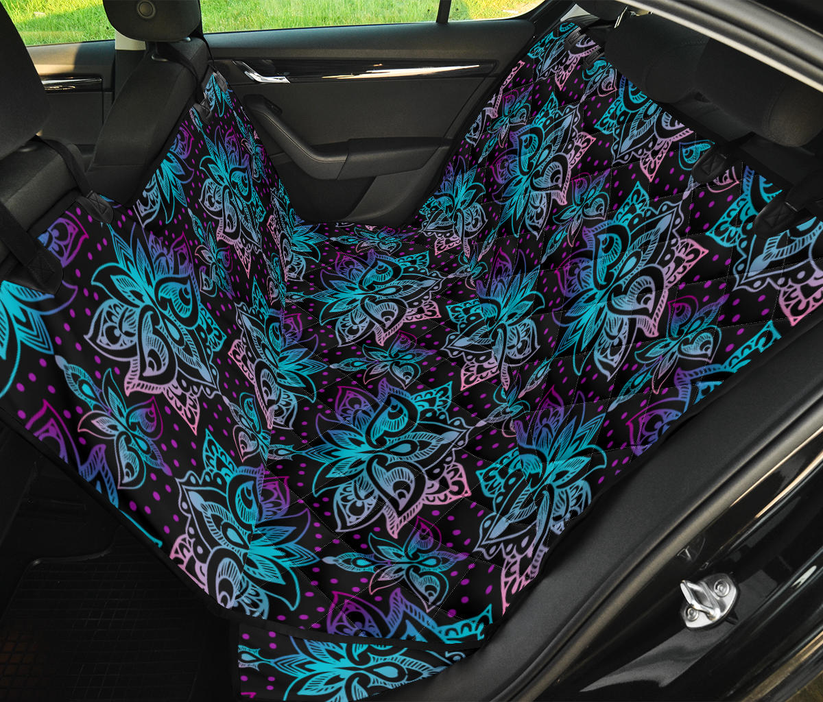 Black Pink Purple Lotus Pet Back Seat Cover