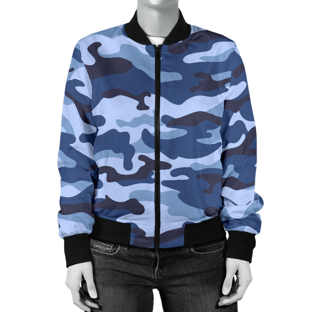 Womens Blue Camouflage Bomber Jacket