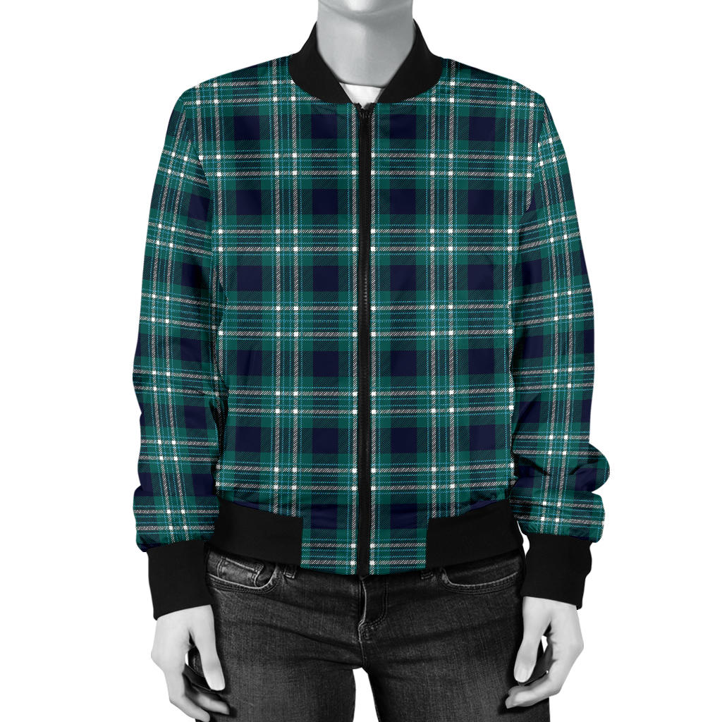 Womens Green Plaid Bomber Jacket