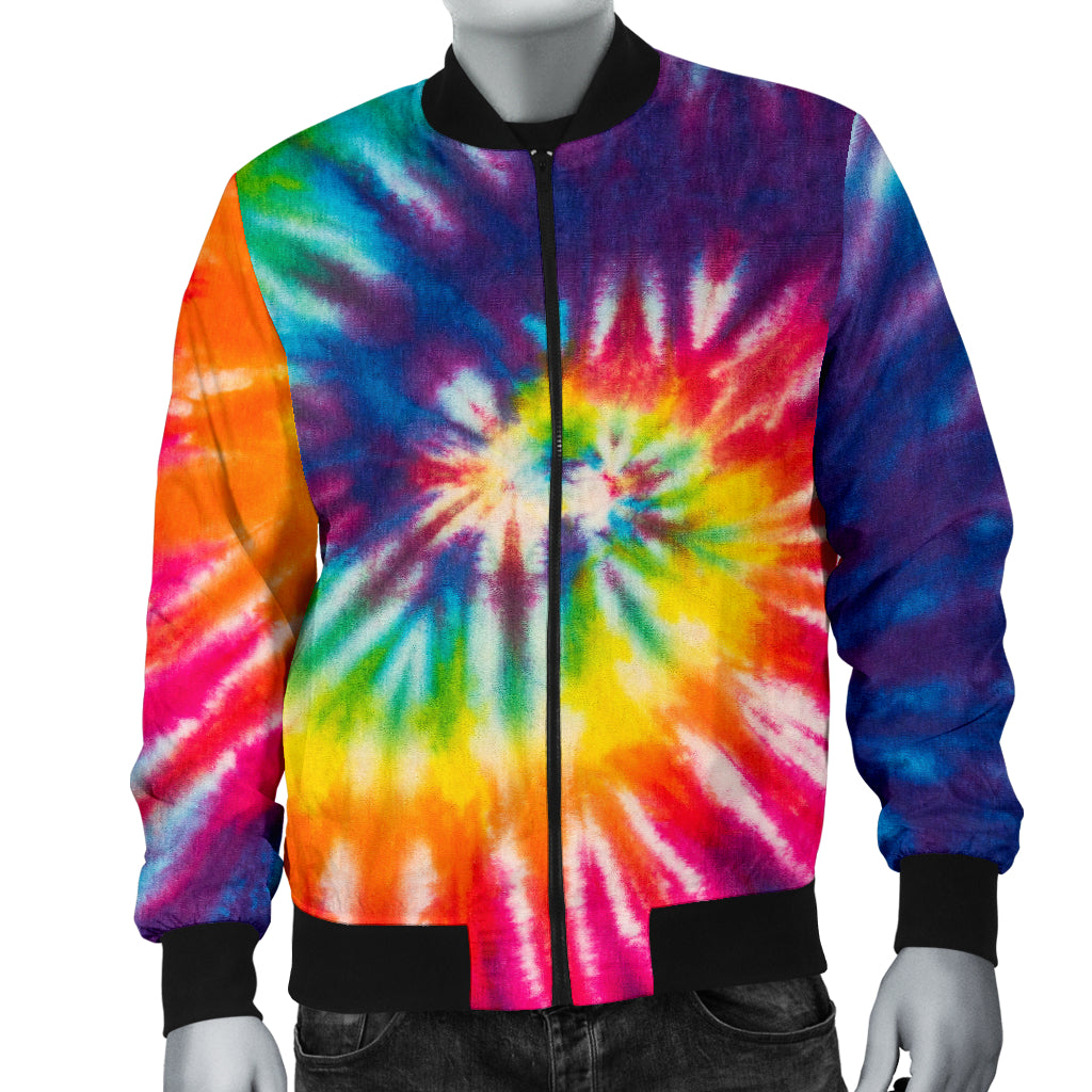 Mens Colorful Tie Dye Spiral Bomber Jacket