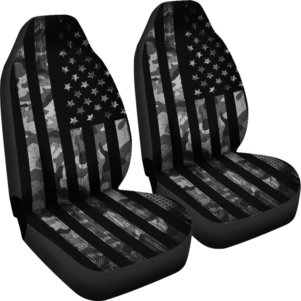 Grey Camouflage USA Flag Car Seat Covers