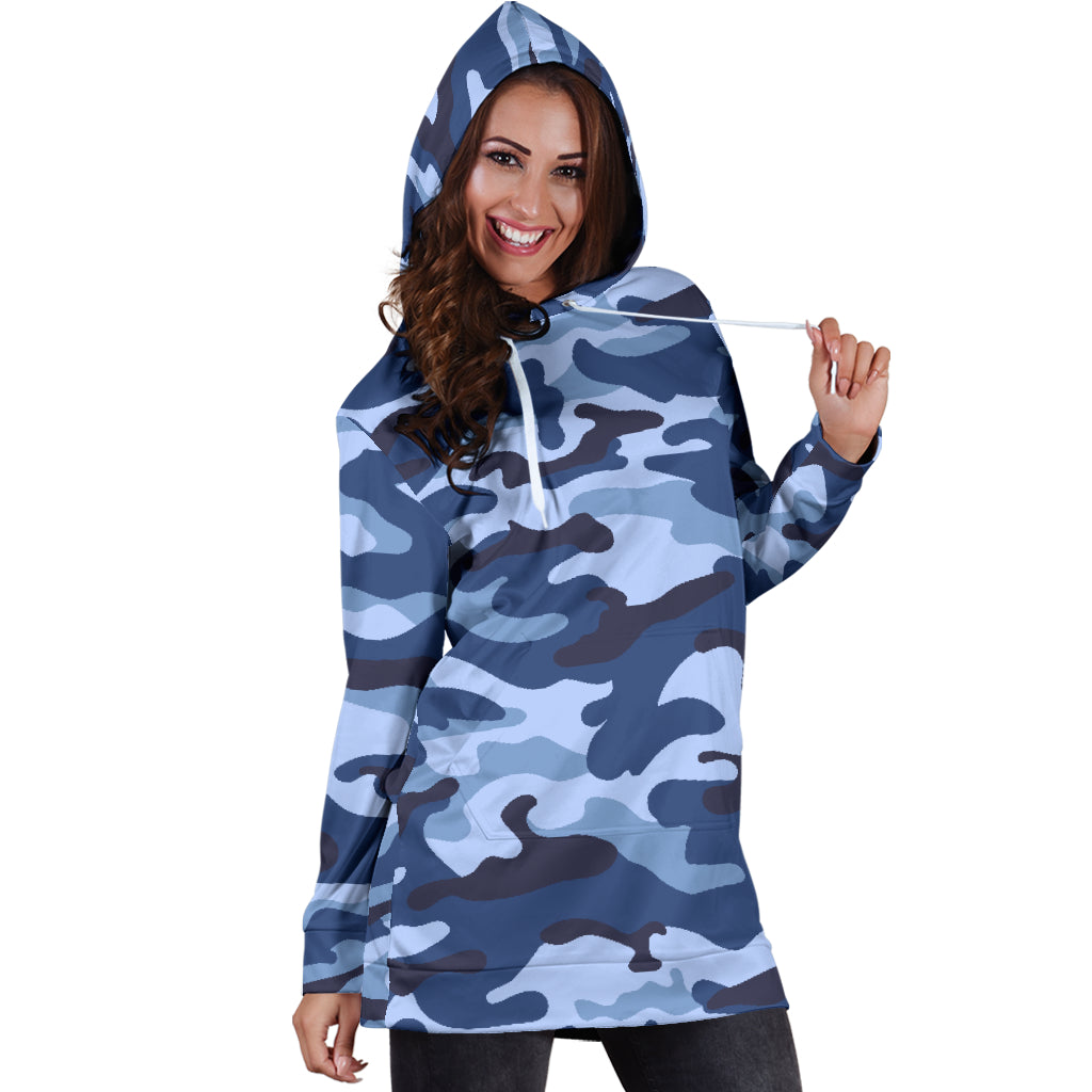Blue Camouflage Womens Hoodie Dress