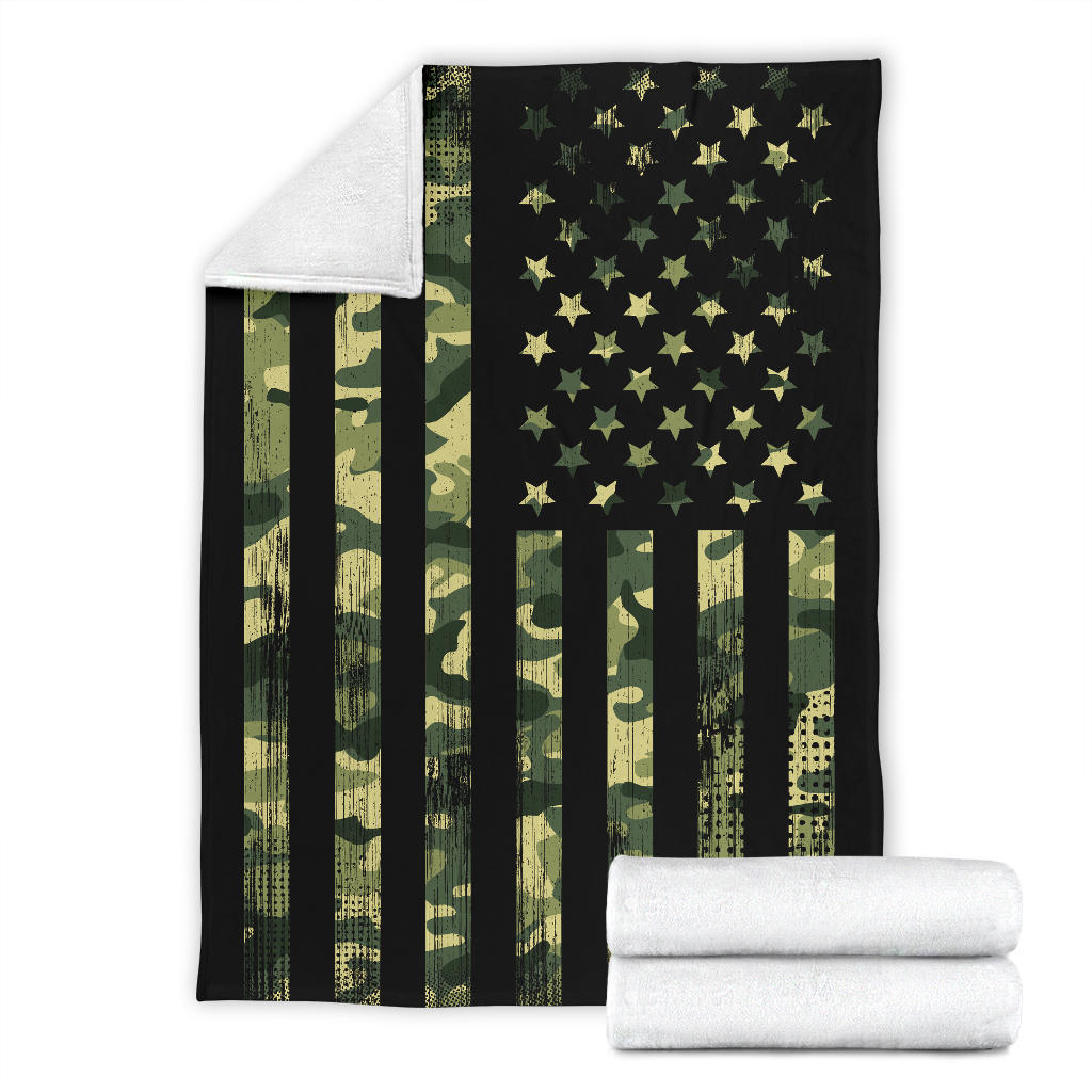 Army Green Camouflage American Flag Blanket