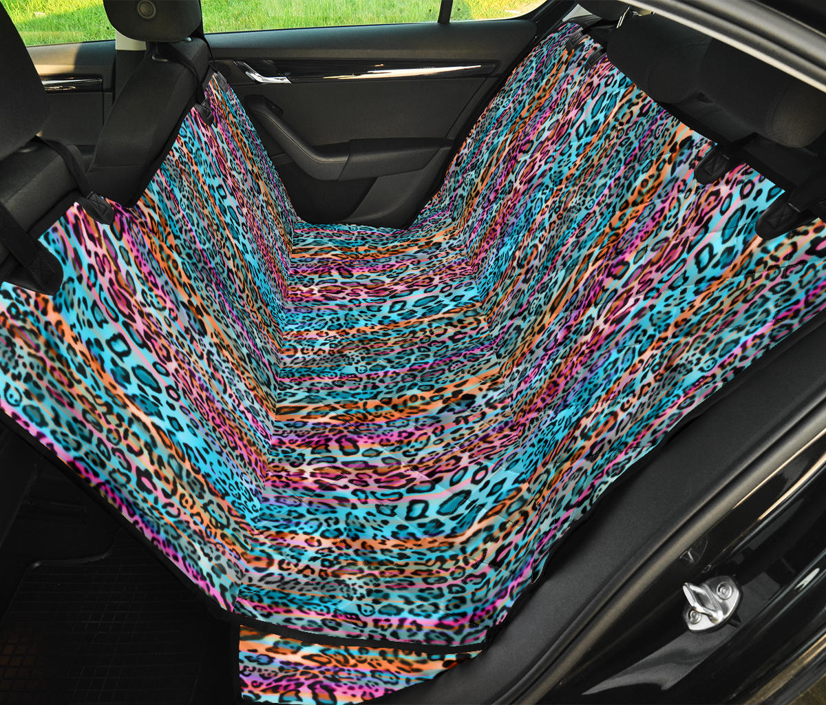 Colorful Leopard Print Car Back Seat Pet Cover