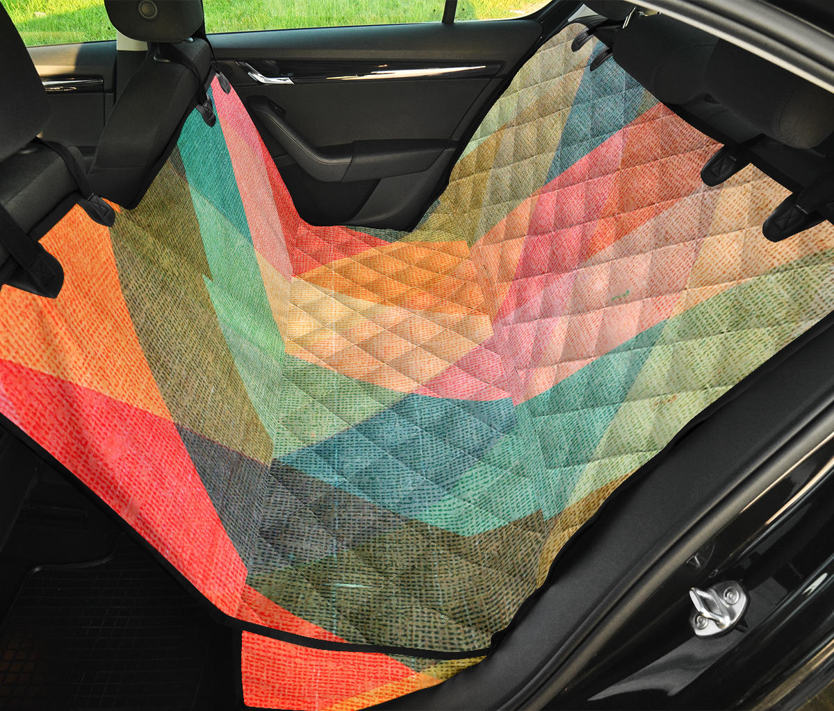 Pastel Diamond Plaid Car Back Seat Pet Cover