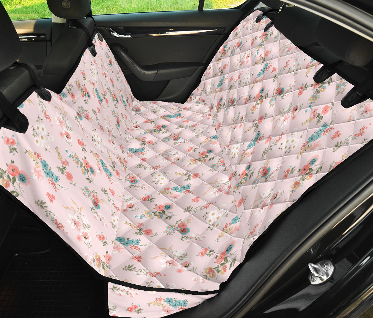 Pink Floral Car Back Seat Pet Cover