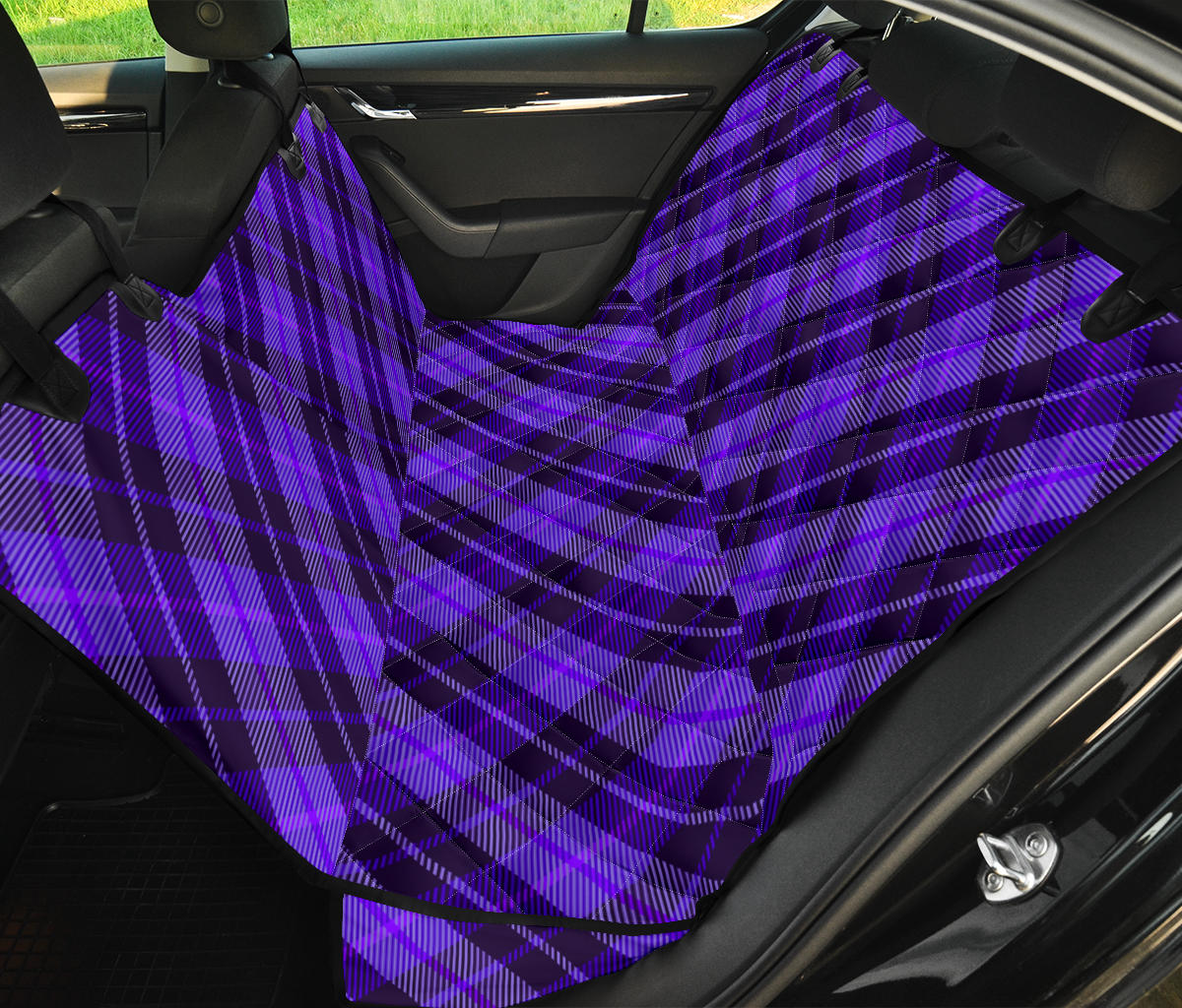 Purple Plaid Car Back Seat Pet Cover
