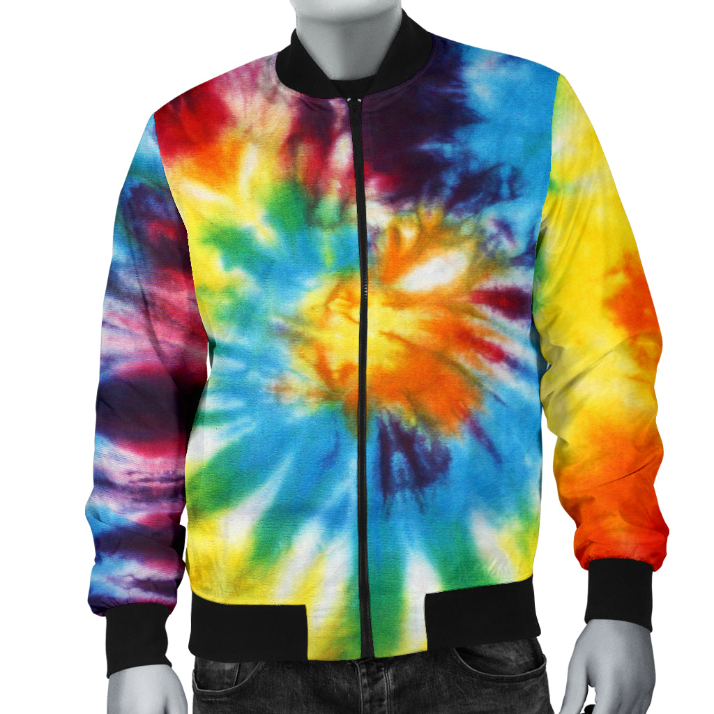 Mens Colorful Tie Dye Abstract Art Bomber Jacket