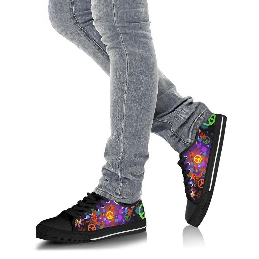 Colorful Peace Signs Black Mens Low Top Shoes