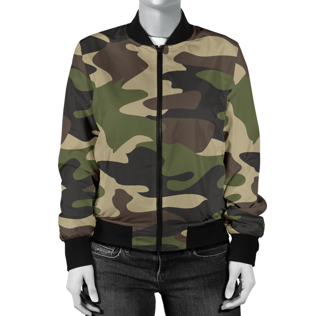 Womens Army Green Camouflage Bomber Jacket