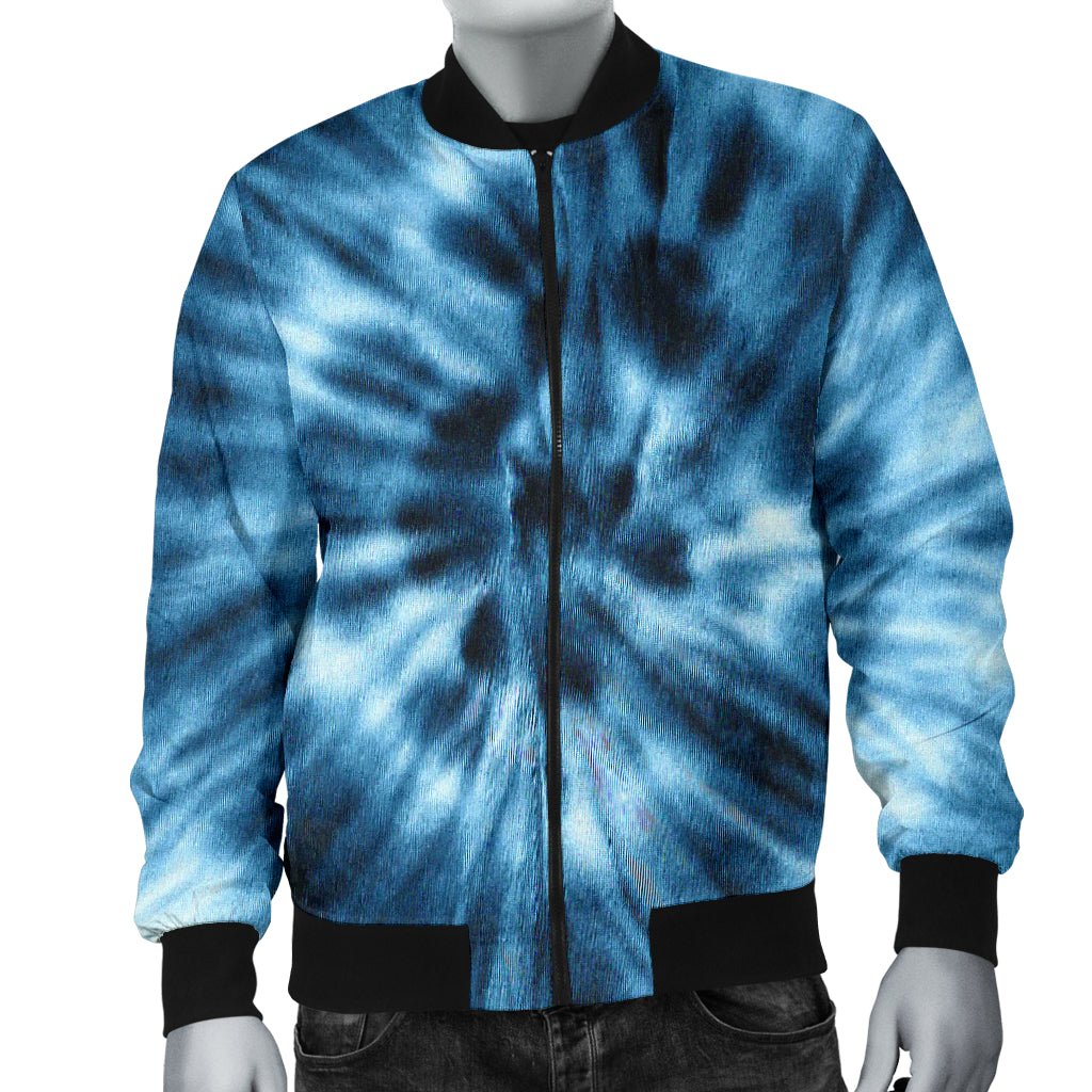 Mens Blue Tie Dye Grunge Bomber Jacket