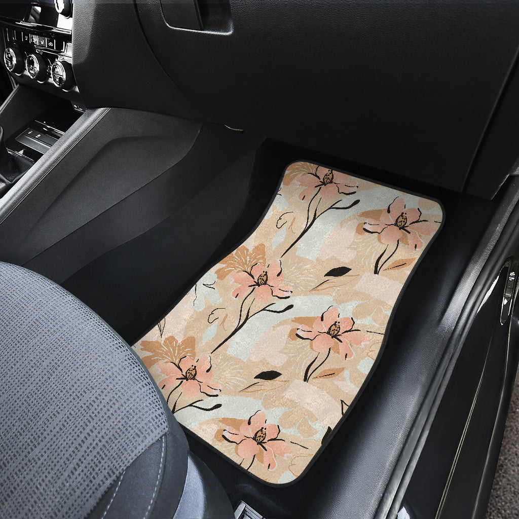 Beige Leaves Car Floor Mats