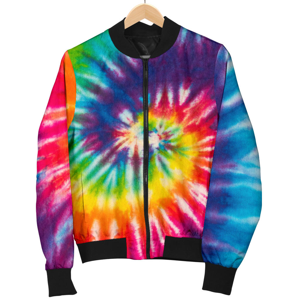 Womens Colorful Tie Dye Spiral Bomber Jacket