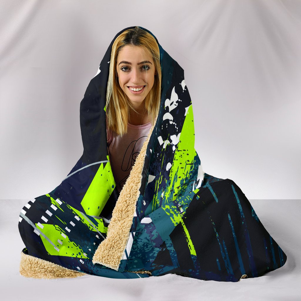 Dark Grey & Yellow Abstract Art Hooded Blanket