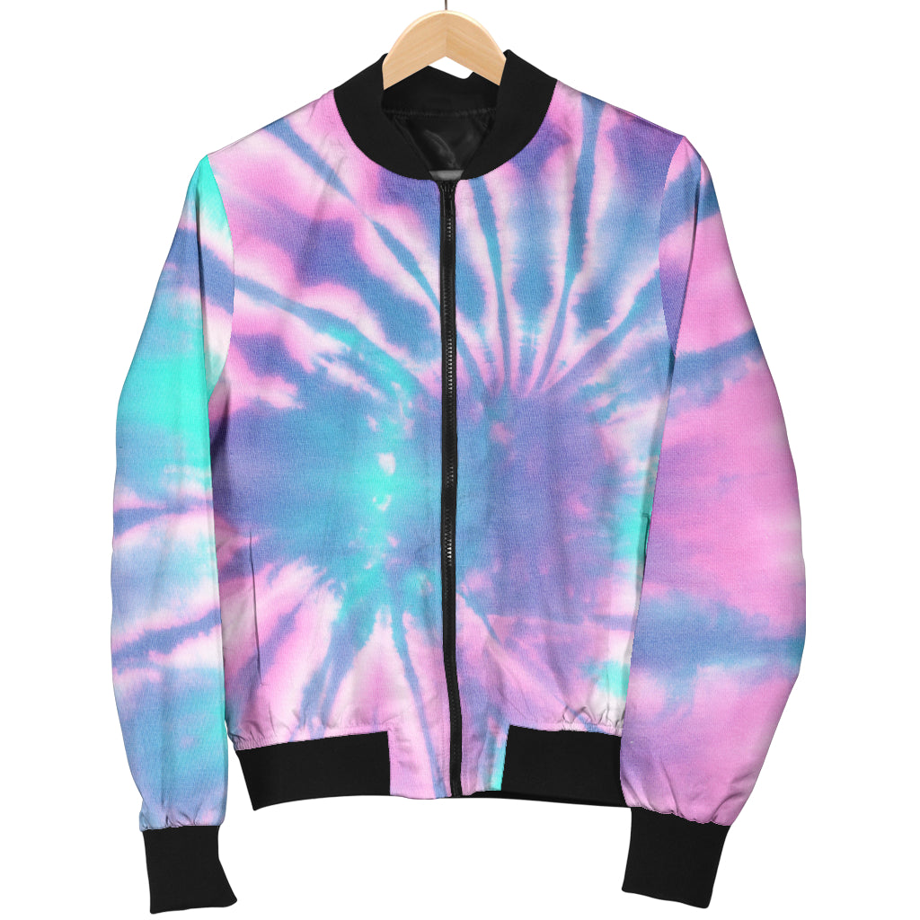 Womens Pink & Blue Tie Dye Bomber Jacket