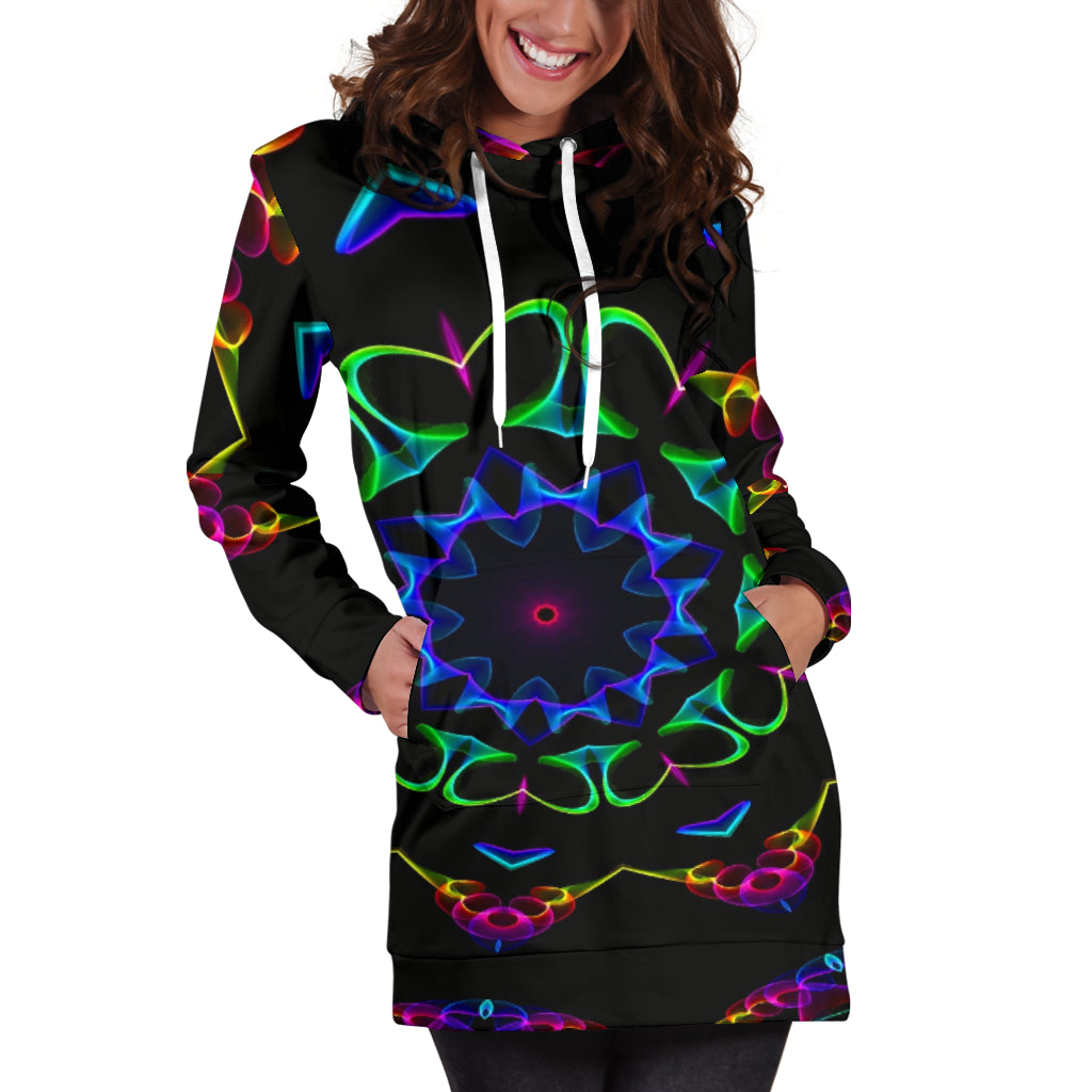 Colorful Neon Mandala Womens Hoodie Dress