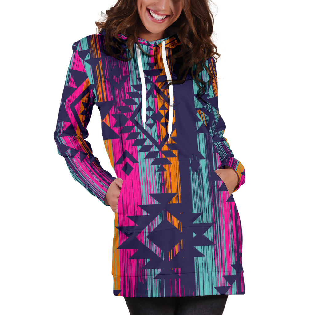 Colorful Boho Aztec Womens Hoodie Dress