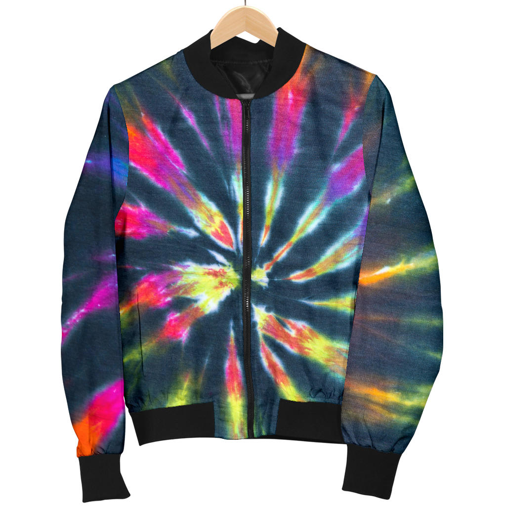 Womens Colorful Neon Tie Dye Bomber Jacket