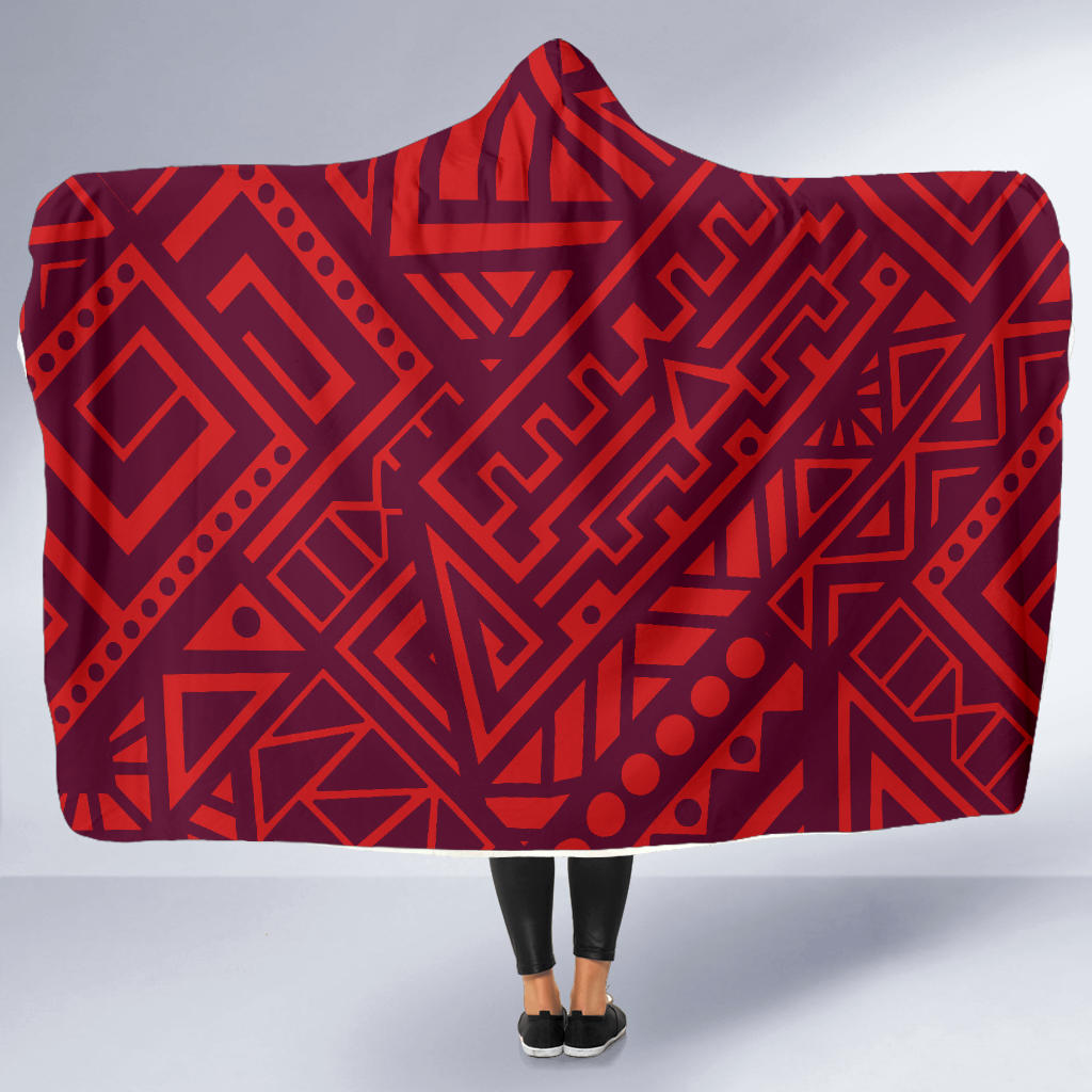Red Tribal Polynesian Hooded Blanket