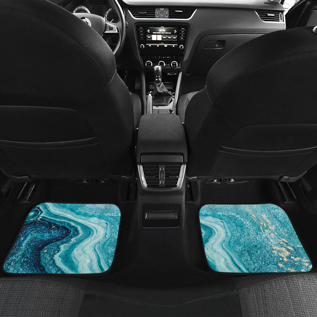 Teal Green Liquid Marble Print Car Floor Mats