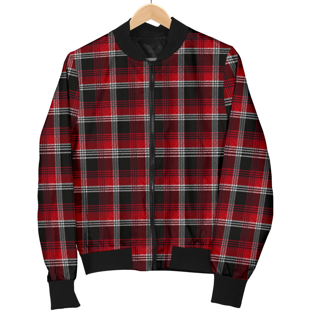 Womens Red Plaid Bomber Jacket