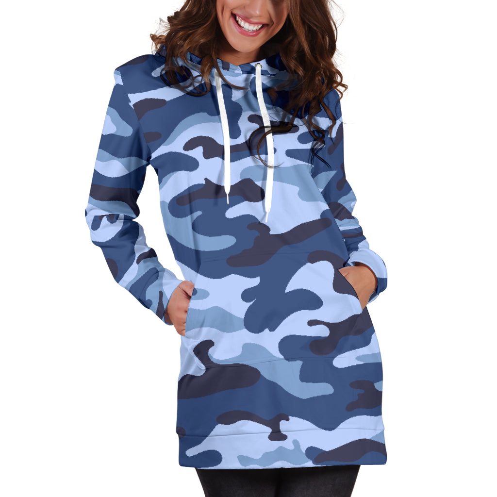 Blue Camouflage Womens Hoodie Dress