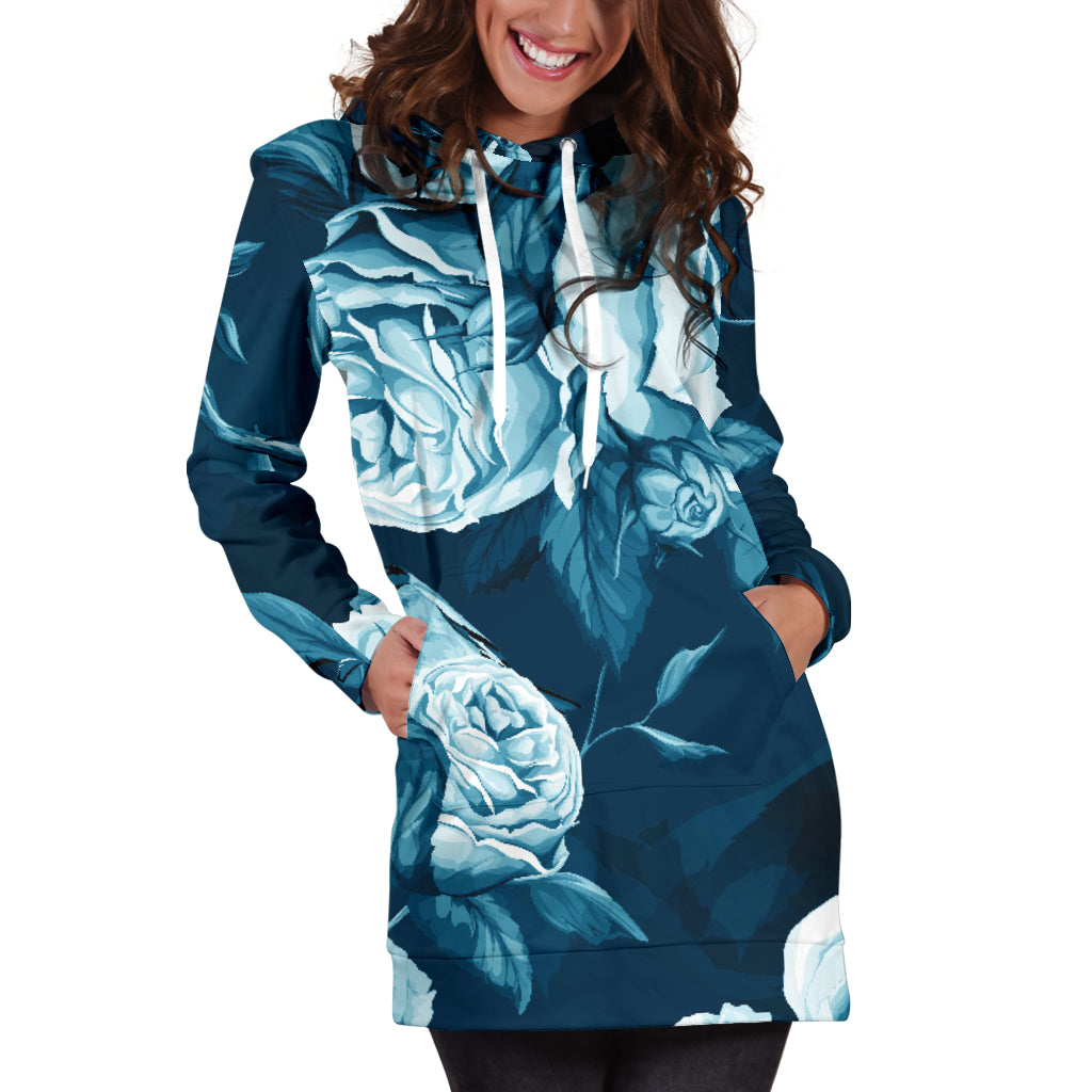 Blue Flowers  Womens Hoodie Dress
