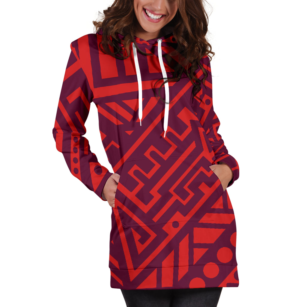 Red Tribal Womens Hoodie Dress