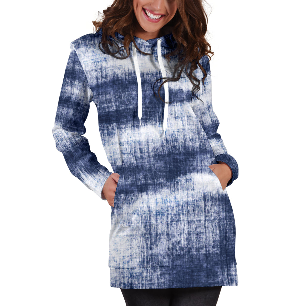 Denim Blue Abstract Womens Hoodie Dress