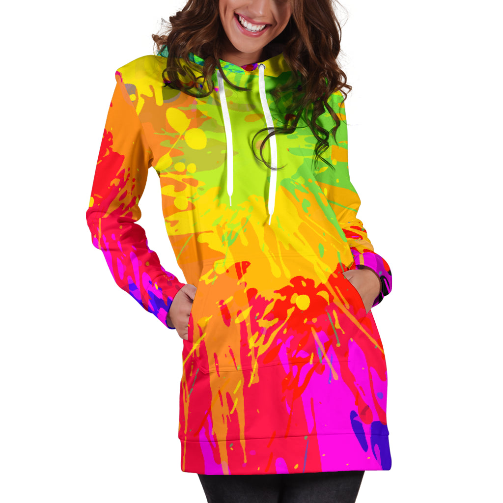 Colorful Paint Splatter Womens Hoodie Dress