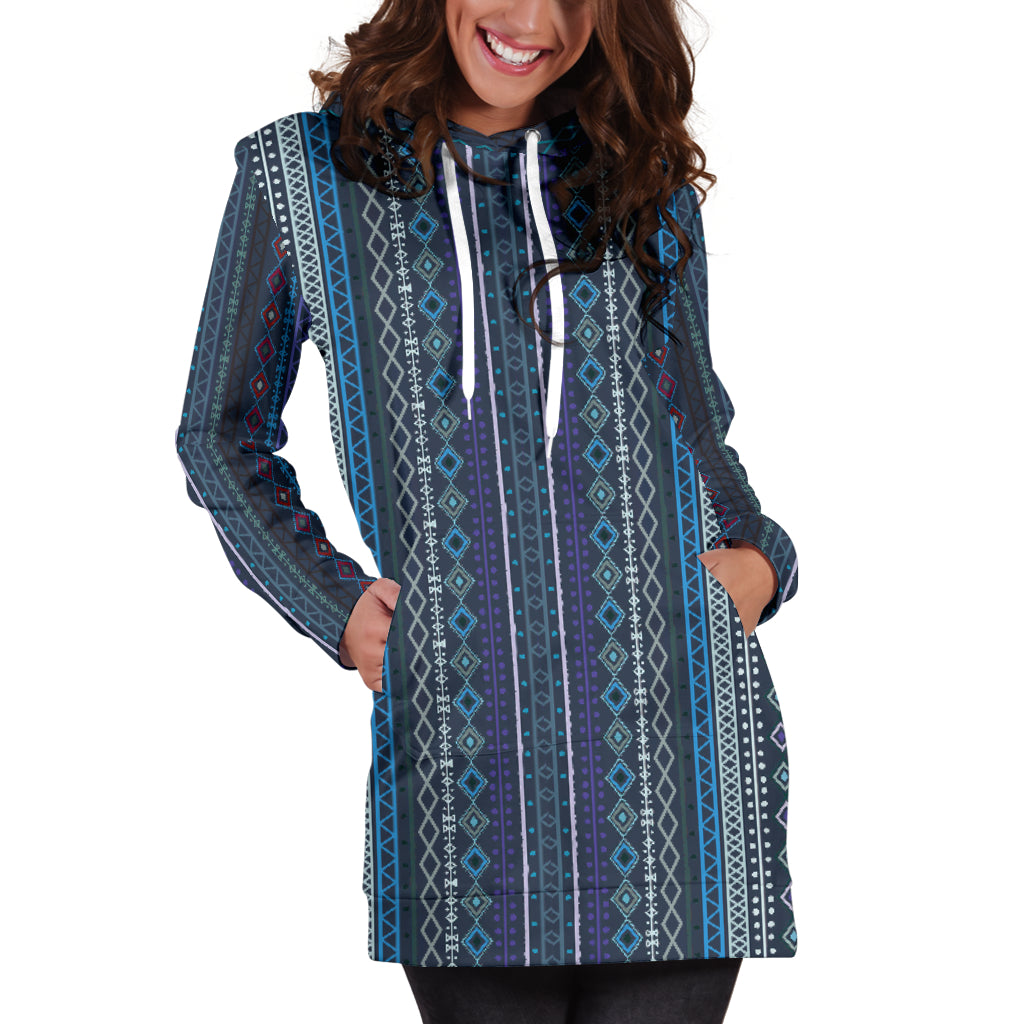 Blue Boho Stripes Womens Hoodie Dress