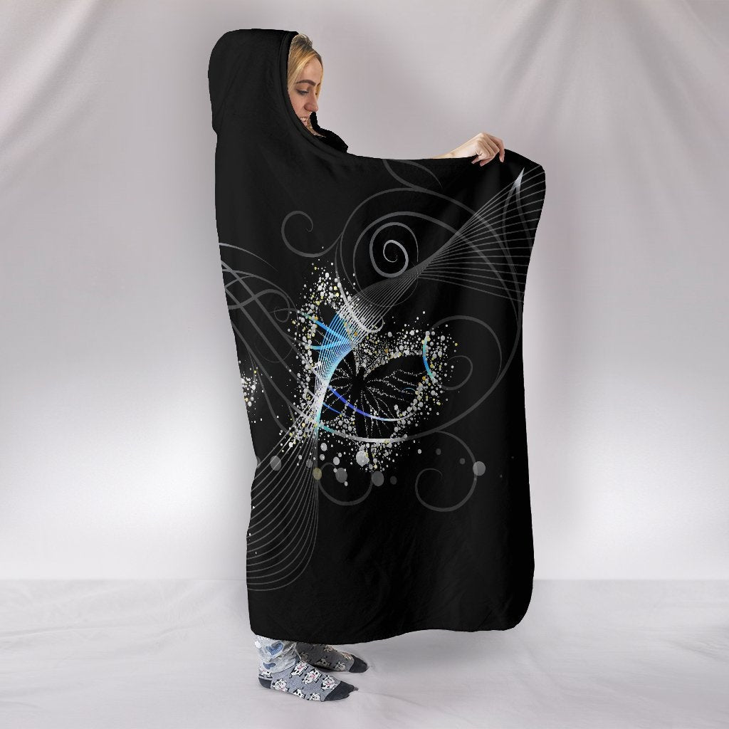 Colorful Sparkle Butterflies Black Hooded Blanket